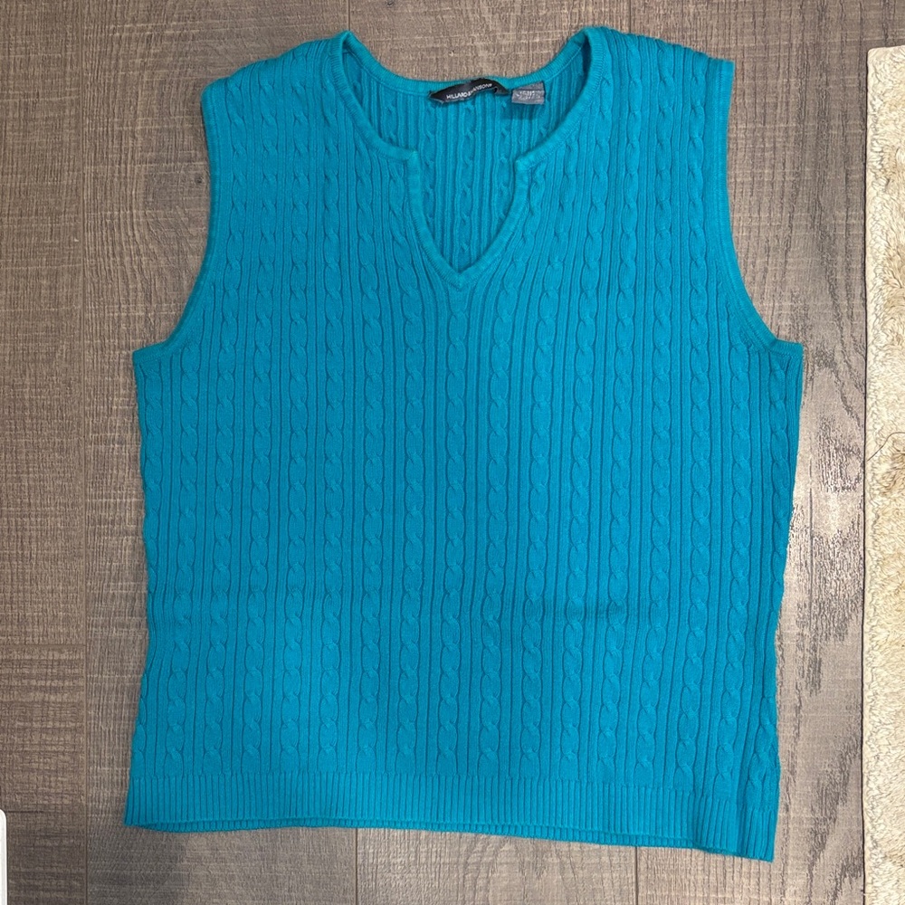 Hillard & Hanson Teal Sleeveless Cable Knit Top